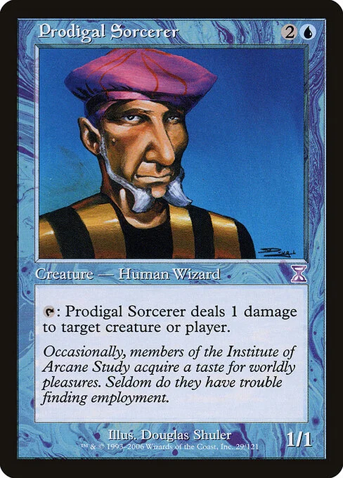 Prodigal Sorcerer, carta Magic di tipo Creature — Human Wizard Sorcerer illustrata da Douglas Shuler