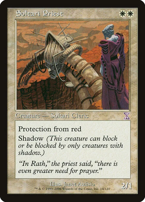 Soltari Priest, carta Magic di tipo Creature — Soltari Cleric illustrata da Janet Aulisio