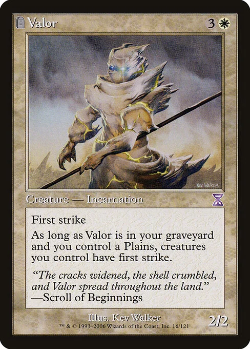 Valor, carta Magic di tipo Creature — Incarnation illustrata da Kev Walker