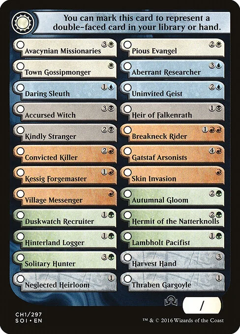 Shadows Over Innistrad Checklist 1, carta Magic di tipo Card