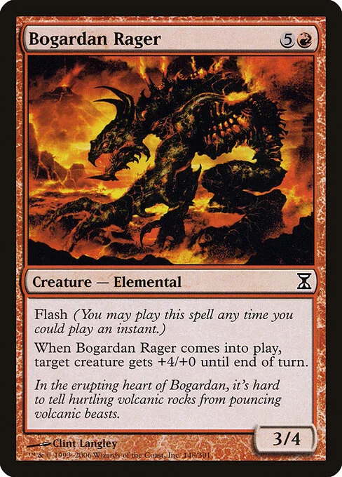Bogardan Rager, carta Magic di tipo Creature — Elemental illustrata da Clint Langley