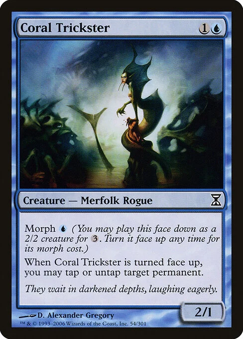 Coral Trickster, carta Magic di tipo Creature — Merfolk Rogue illustrata da D. Alexander Gregory