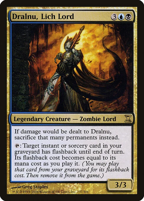 Dralnu, Lich Lord, carta Magic di tipo Legendary Creature — Zombie Wizard illustrata da Greg Staples