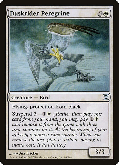 Duskrider Peregrine, carta Magic di tipo Creature — Bird illustrata da Una Fricker