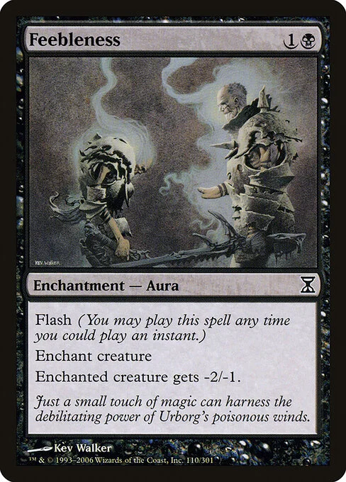 Feebleness, carta Magic di tipo Enchantment — Aura illustrata da Kev Walker