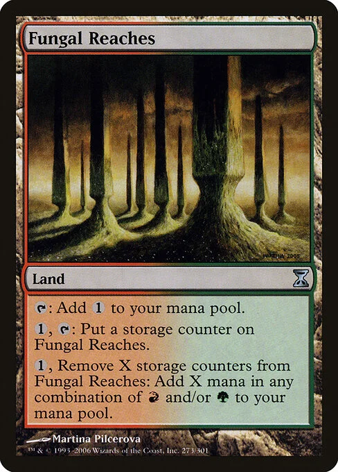 Fungal Reaches, carta Magic di tipo Land illustrata da Martina Pilcerova