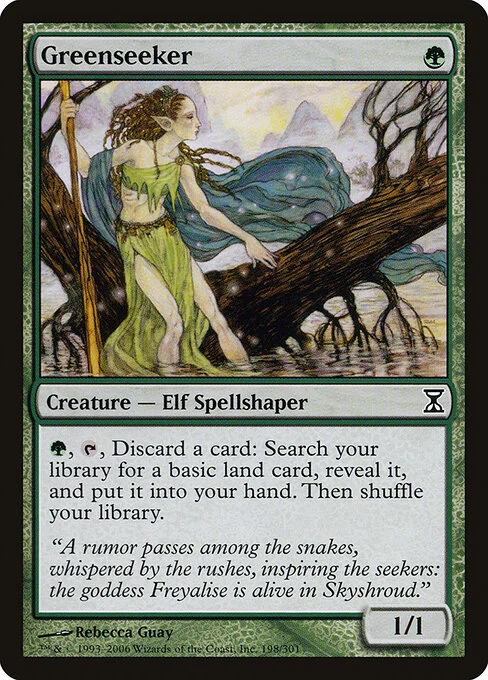 Greenseeker, carta Magic di tipo Creature — Elf Spellshaper illustrata da Rebecca Guay