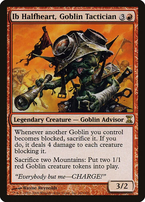 Ib Halfheart, Goblin Tactician, carta Magic di tipo Legendary Creature — Goblin Advisor illustrata da Wayne Reynolds