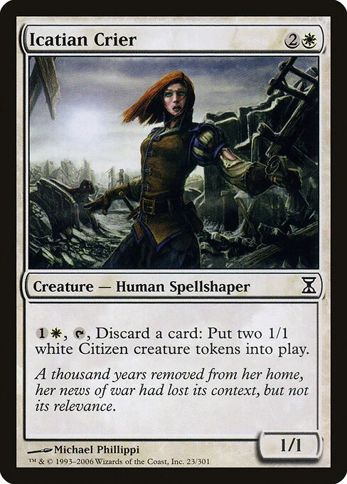 Icatian Crier, carta Magic di tipo Creature — Human Spellshaper illustrata da Michael Phillippi
