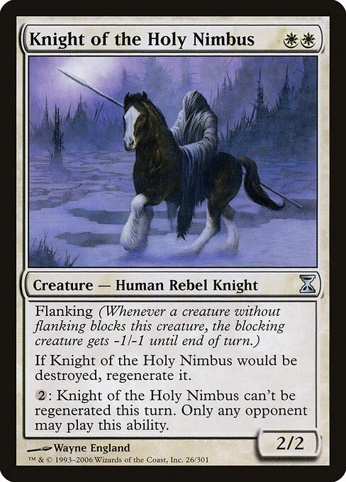 Knight of the Holy Nimbus, carta Magic di tipo Creature — Human Rebel Knight illustrata da Wayne England