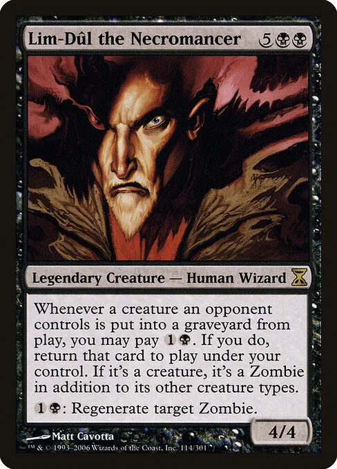 Lim-Dûl the Necromancer, carta Magic di tipo Legendary Creature — Human Wizard illustrata da Matt Cavotta