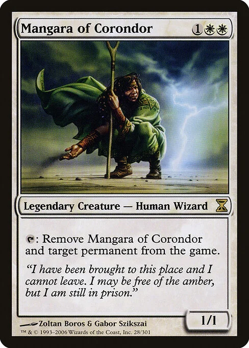 Mangara of Corondor, carta Magic di tipo Legendary Creature — Human Wizard illustrata da Zoltan Boros & Gabor Szikszai