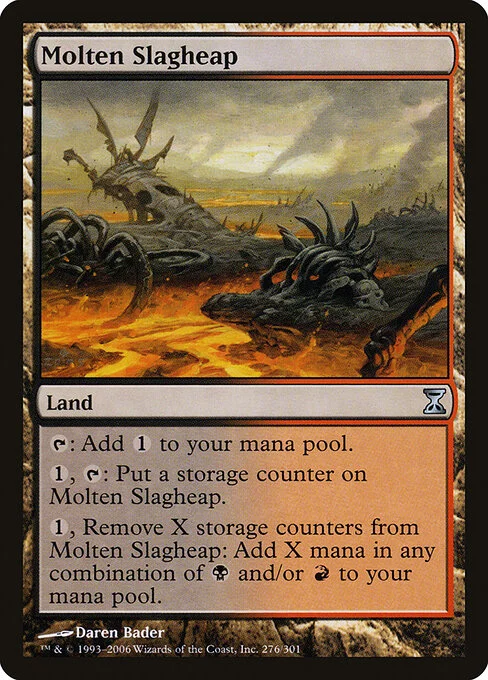 Molten Slagheap, carta Magic di tipo Land illustrata da Daren Bader