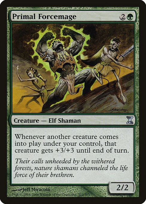 Primal Forcemage, carta Magic di tipo Creature — Elf Shaman illustrata da Jeff Miracola