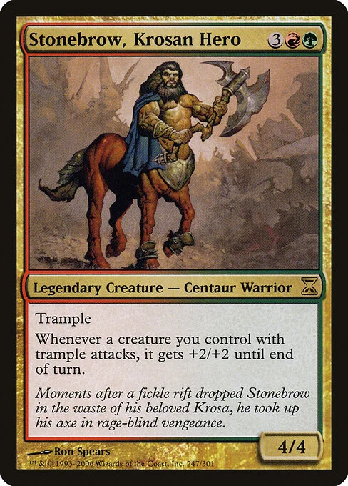 Stonebrow, Krosan Hero, carta Magic di tipo Legendary Creature — Centaur Warrior illustrata da Ron Spears
