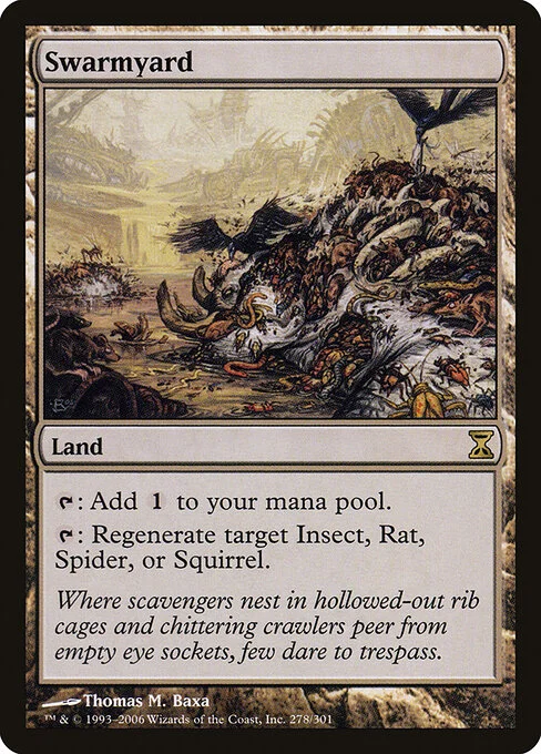 Swarmyard, carta Magic di tipo Land illustrata da Thomas M. Baxa