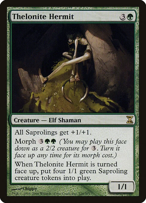 Thelonite Hermit, carta Magic di tipo Creature — Elf Shaman illustrata da Chippy