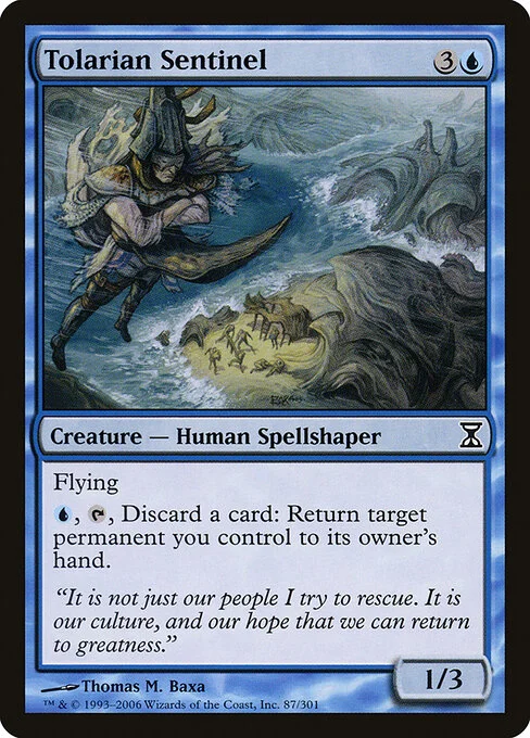 Tolarian Sentinel, carta Magic di tipo Creature — Human Spellshaper illustrata da Thomas M. Baxa