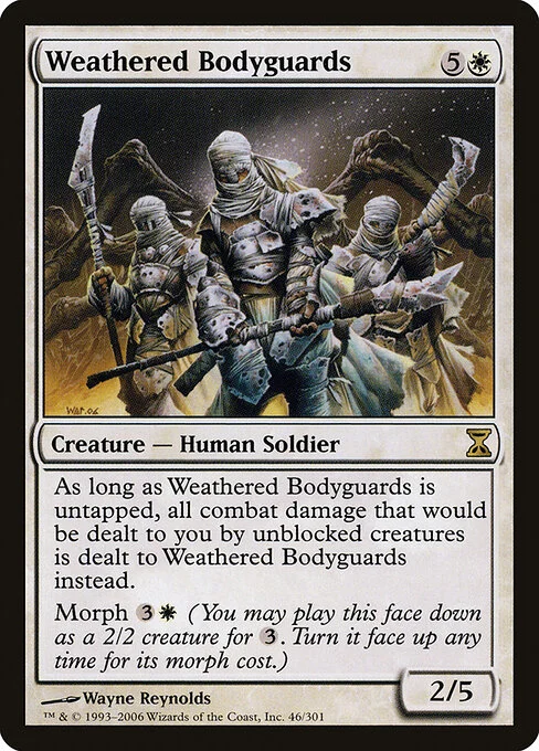 Weathered Bodyguards, carta Magic di tipo Creature — Human Soldier illustrata da Wayne Reynolds