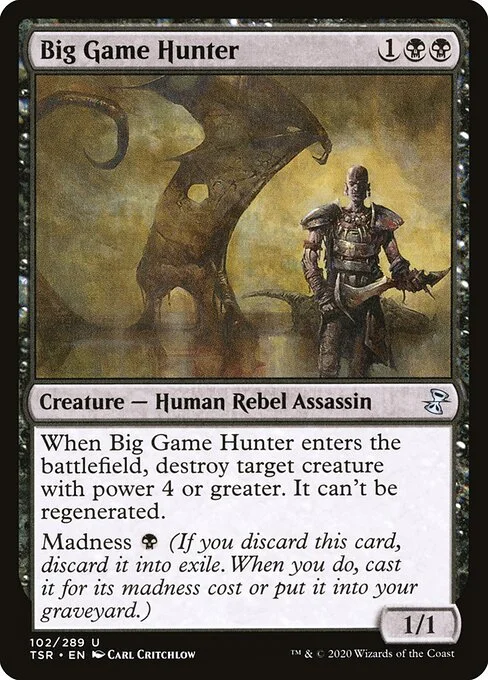 Big Game Hunter, carta Magic di tipo Creature — Human Rebel Assassin illustrata da Carl Critchlow