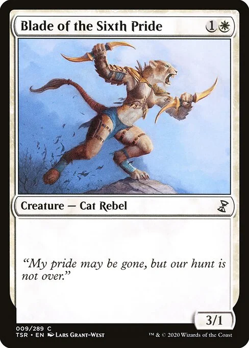 Blade of the Sixth Pride, carta Magic di tipo Creature — Cat Rebel illustrata da Lars Grant-West