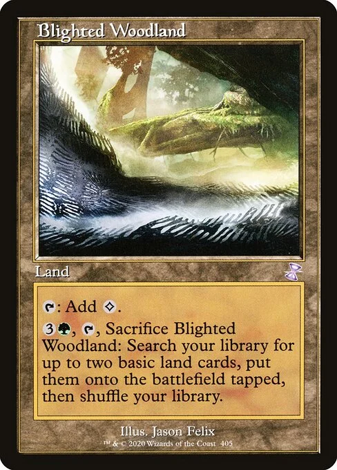 Blighted Woodland, carta Magic di tipo Land illustrata da Jason Felix