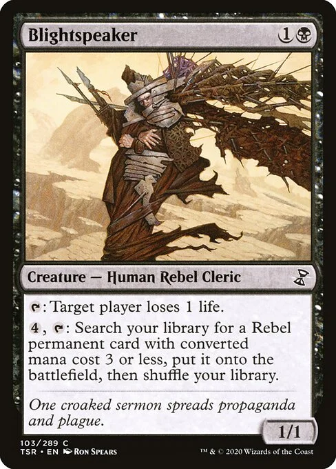 Blightspeaker, carta Magic di tipo Creature — Human Rebel Cleric illustrata da Ron Spears
