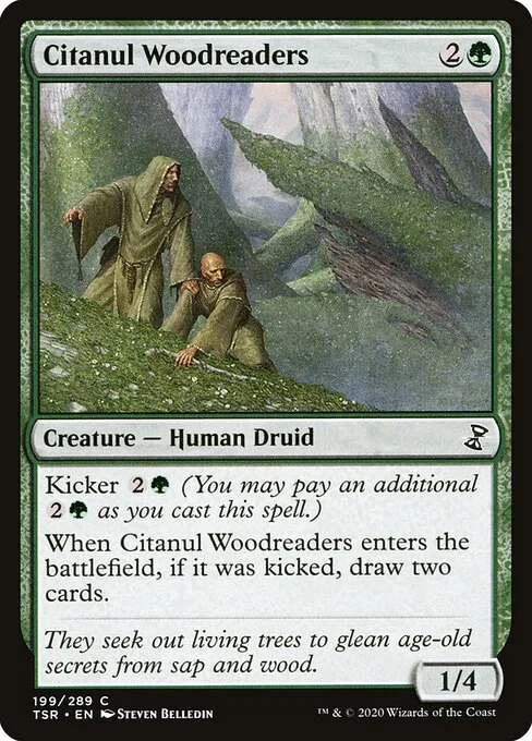 Citanul Woodreaders, carta Magic di tipo Creature — Human Druid illustrata da Steven Belledin