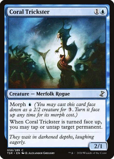 Coral Trickster, carta Magic di tipo Creature — Merfolk Rogue illustrata da D. Alexander Gregory