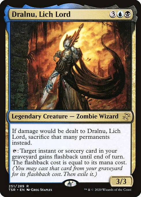 Dralnu, Lich Lord, carta Magic di tipo Legendary Creature — Zombie Wizard illustrata da Greg Staples