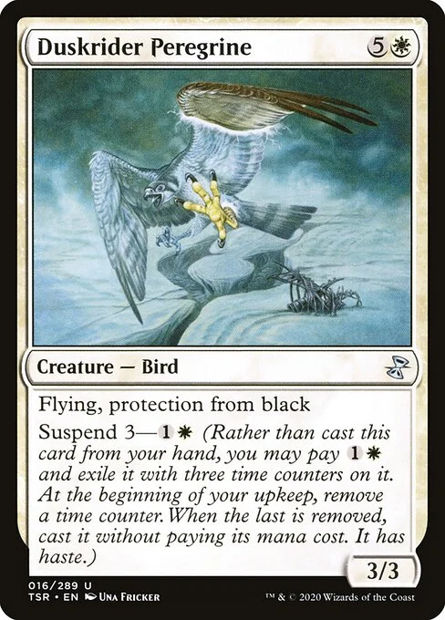 Duskrider Peregrine, carta Magic di tipo Creature — Bird illustrata da Una Fricker