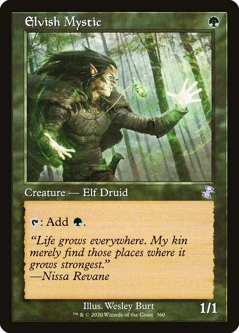Elvish Mystic, carta Magic di tipo Creature — Elf Druid illustrata da Wesley Burt