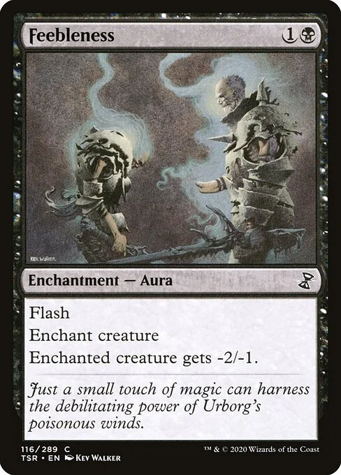 Feebleness, carta Magic di tipo Enchantment — Aura illustrata da Kev Walker