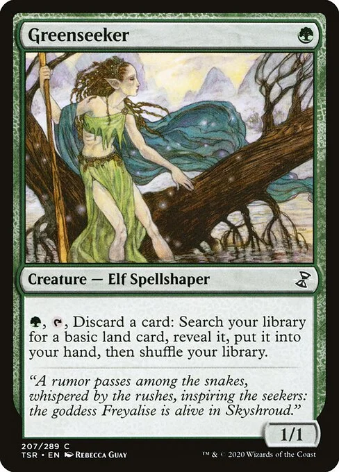Greenseeker, carta Magic di tipo Creature — Elf Spellshaper illustrata da Rebecca Guay