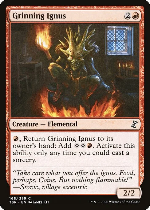 Grinning Ignus, carta Magic di tipo Creature — Elemental illustrata da James Kei