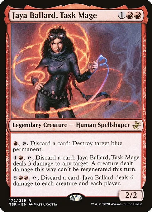 Jaya Ballard, Task Mage, carta Magic di tipo Legendary Creature — Human Spellshaper illustrata da Matt Cavotta