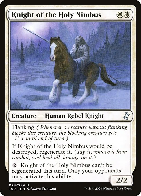 Knight of the Holy Nimbus, carta Magic di tipo Creature — Human Rebel Knight illustrata da Wayne England