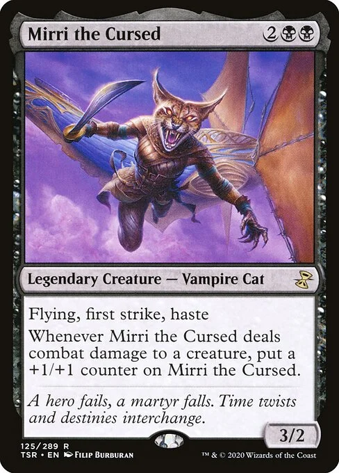 Mirri the Cursed, carta Magic di tipo Legendary Creature — Vampire Cat illustrata da Filip Burburan