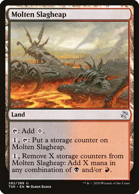 Molten Slagheap, carta Magic di tipo Land illustrata da Daren Bader