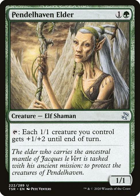 Pendelhaven Elder, carta Magic di tipo Creature — Elf Shaman illustrata da Pete Venters
