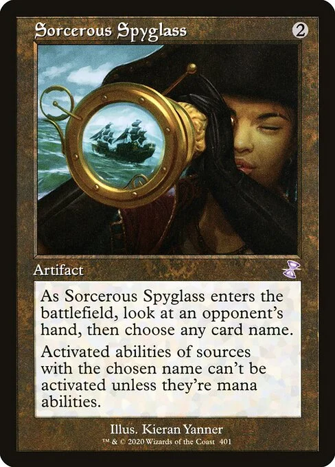 Sorcerous Spyglass, carta Magic di tipo Artifact illustrata da Kieran Yanner