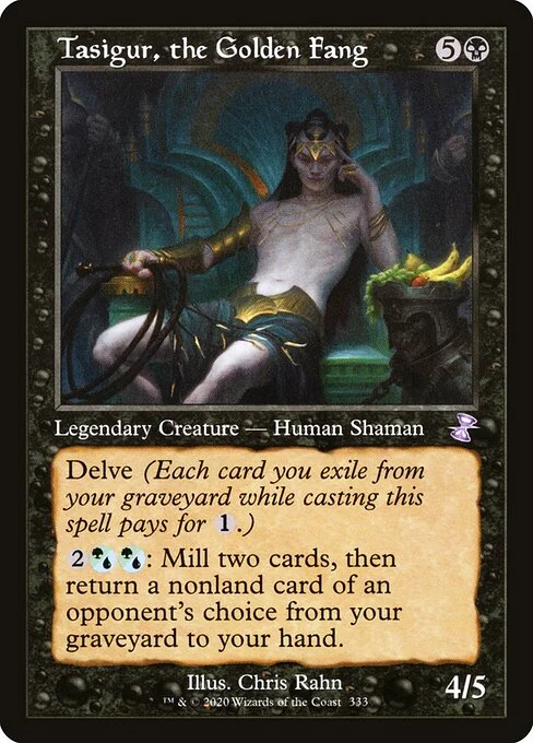Tasigur, the Golden Fang, carta Magic di tipo Legendary Creature — Human Shaman illustrata da Chris Rahn