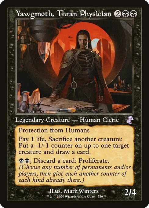 Yawgmoth, Thran Physician, carta Magic di tipo Legendary Creature — Human Cleric illustrata da Mark Winters