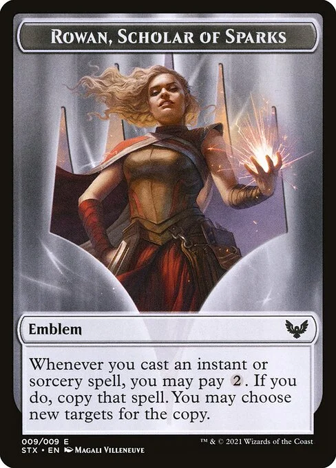 Rowan, Scholar of Sparks Emblem, carta Magic di tipo Emblem illustrata da Magali Villeneuve