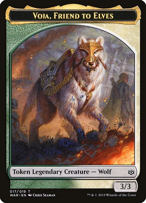 Voja, Friend to Elves, carta Magic di tipo Token Legendary Creature — Wolf illustrata da Chris Seaman