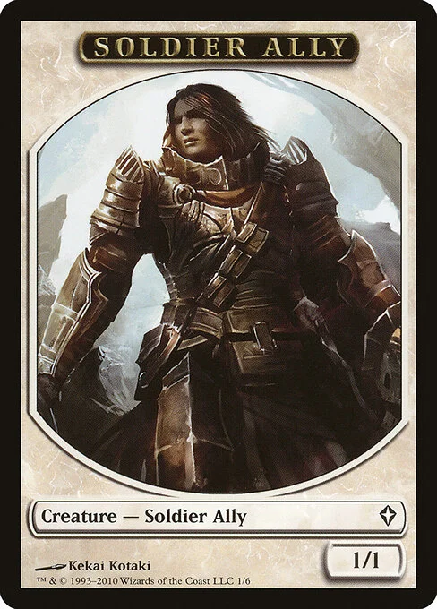 Soldier Ally, carta Magic di tipo Token Creature — Soldier Ally illustrata da Kekai Kotaki
