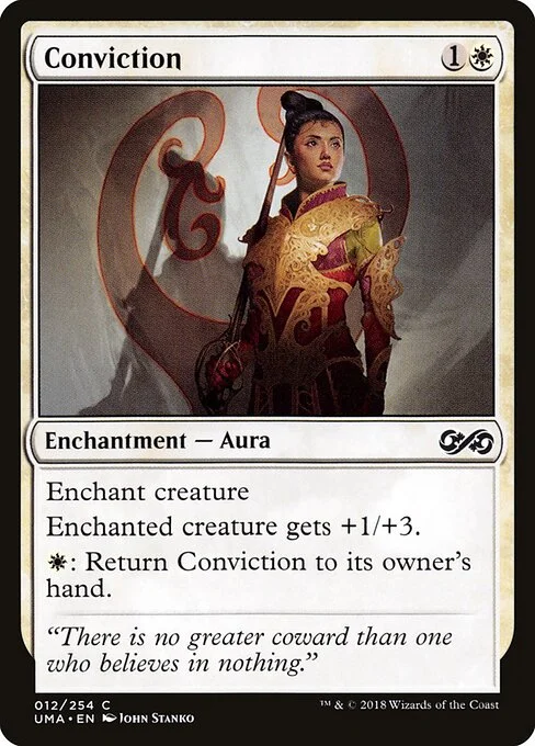Conviction, carta Magic di tipo Enchantment — Aura illustrata da John Stanko