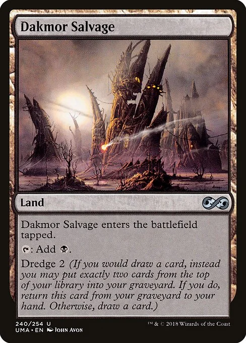 Dakmor Salvage, carta Magic di tipo Land illustrata da John Avon