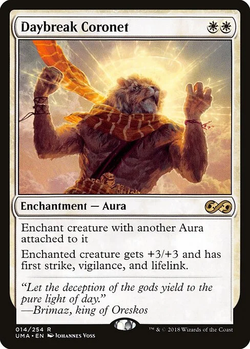 Daybreak Coronet, carta Magic di tipo Enchantment — Aura illustrata da Johannes Voss