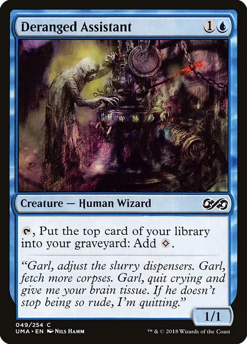 Deranged Assistant, carta Magic di tipo Creature — Human Wizard illustrata da Nils Hamm